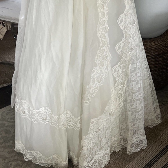 Vtg Bridallure Alfred Angelo 70s lace Bridal wedding dress gown xs tulle Lined - Picture 15 of 16